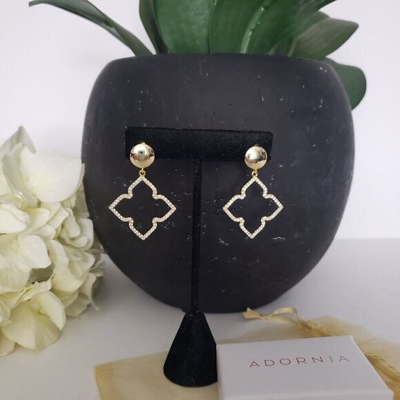 NWT Adornia 14K Gold Plated 4 Point Flower Swarovski Crystal Drop Dangle Earring - Picture 5 of 7